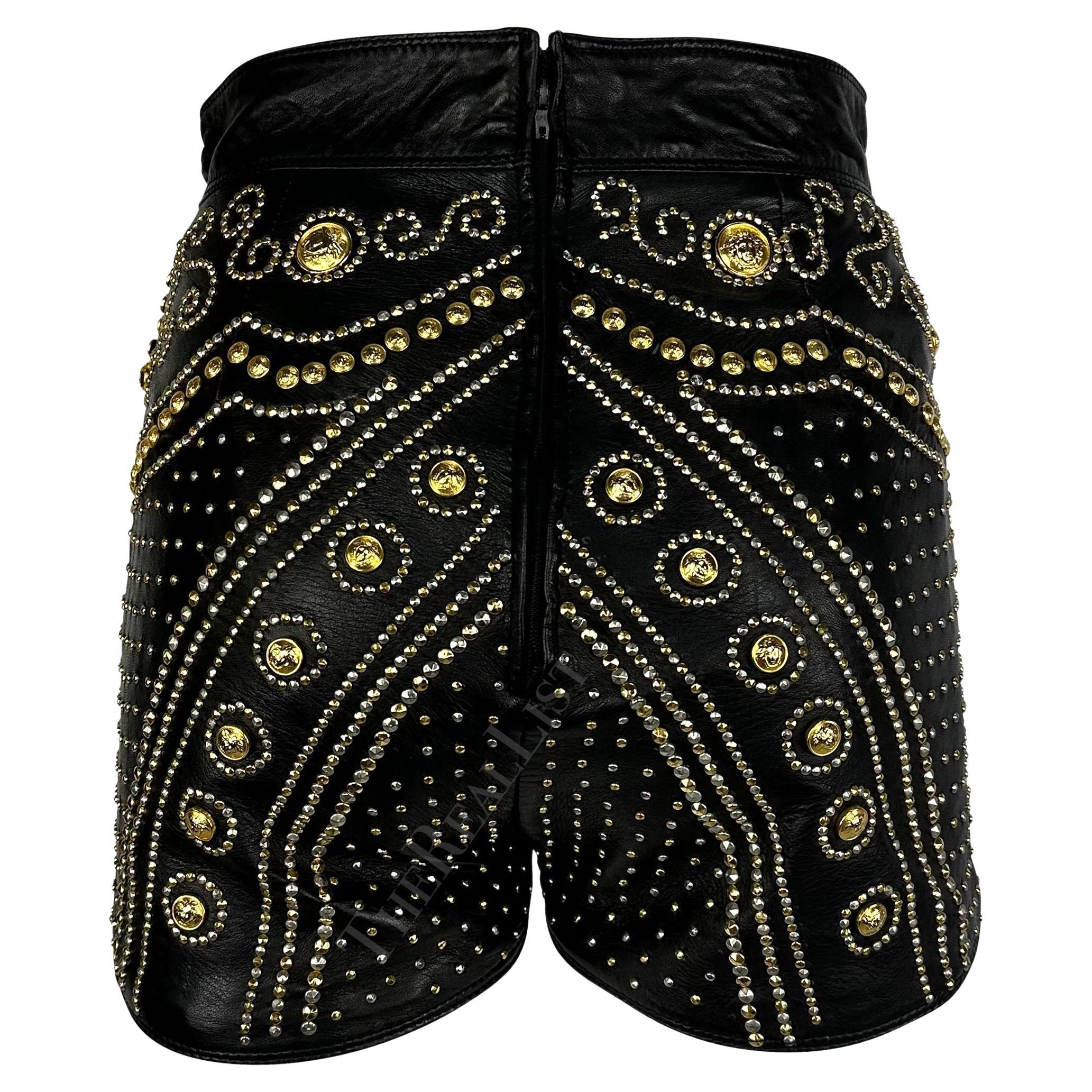 F/W 1992 Atelier Versace Haute Couture Runway Medusa Studded Leather Shorts For Sale 3