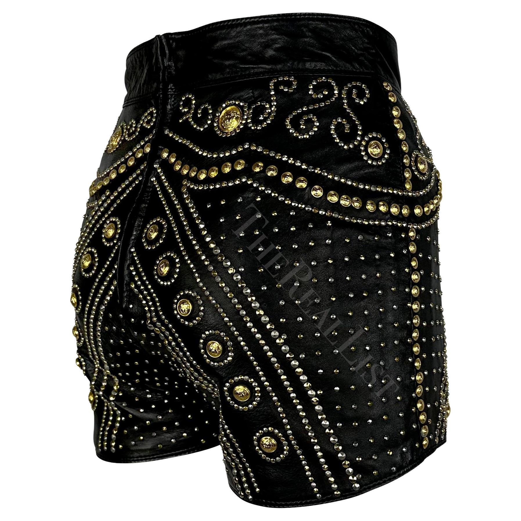 F/W 1992 Atelier Versace Haute Couture Runway Medusa Studded Leather Shorts For Sale 4