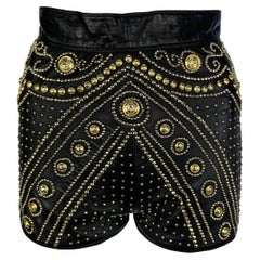 Vintage F/W 1992 Atelier Versace Haute Couture Runway Medusa Studded Leather Shorts