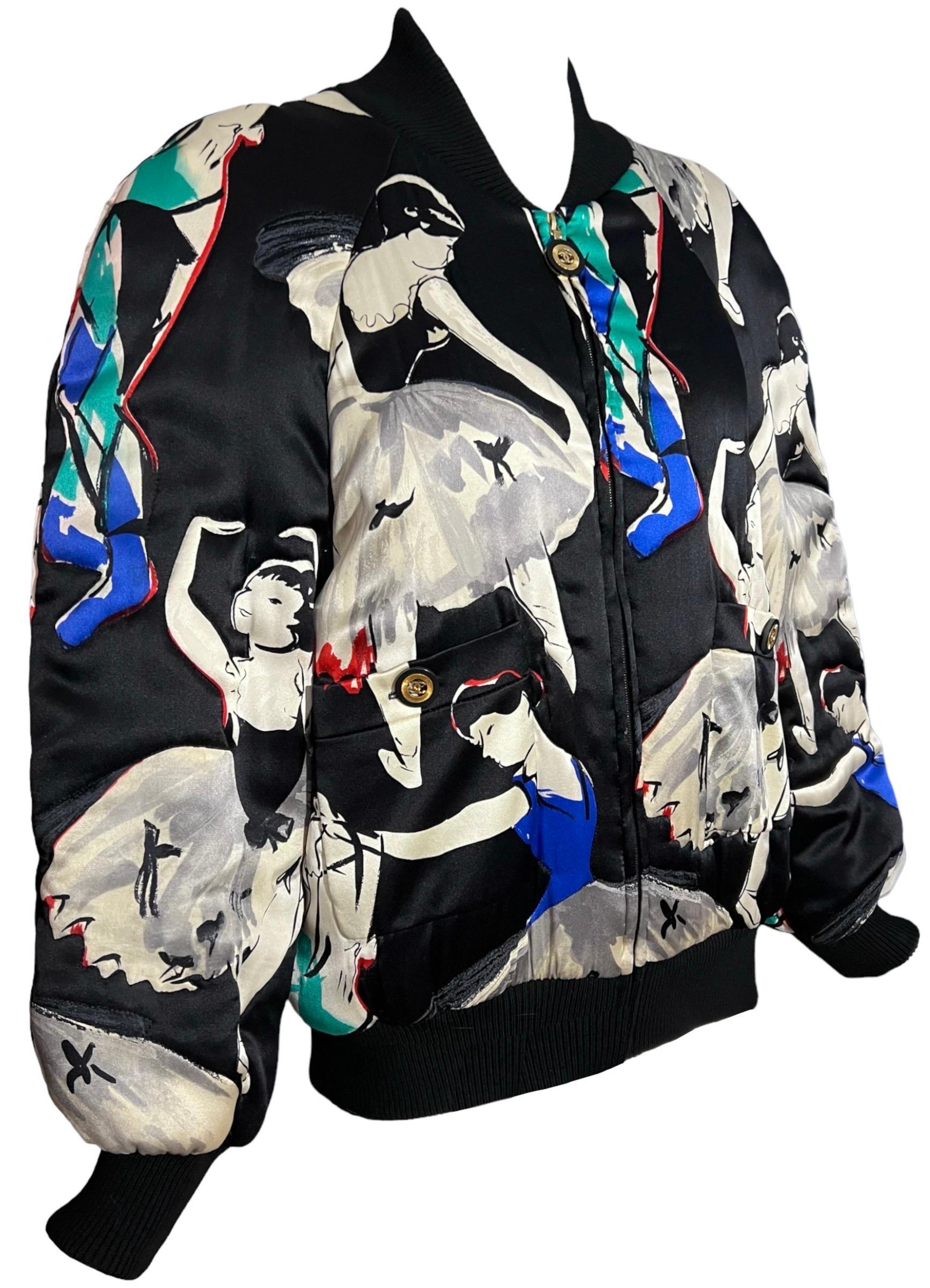 F/W 1992 Chanel by Karl Lagerfeld Vintage Ballerina Printed Bomber Puffer Jacket In Excellent Condition In Concord, NC
