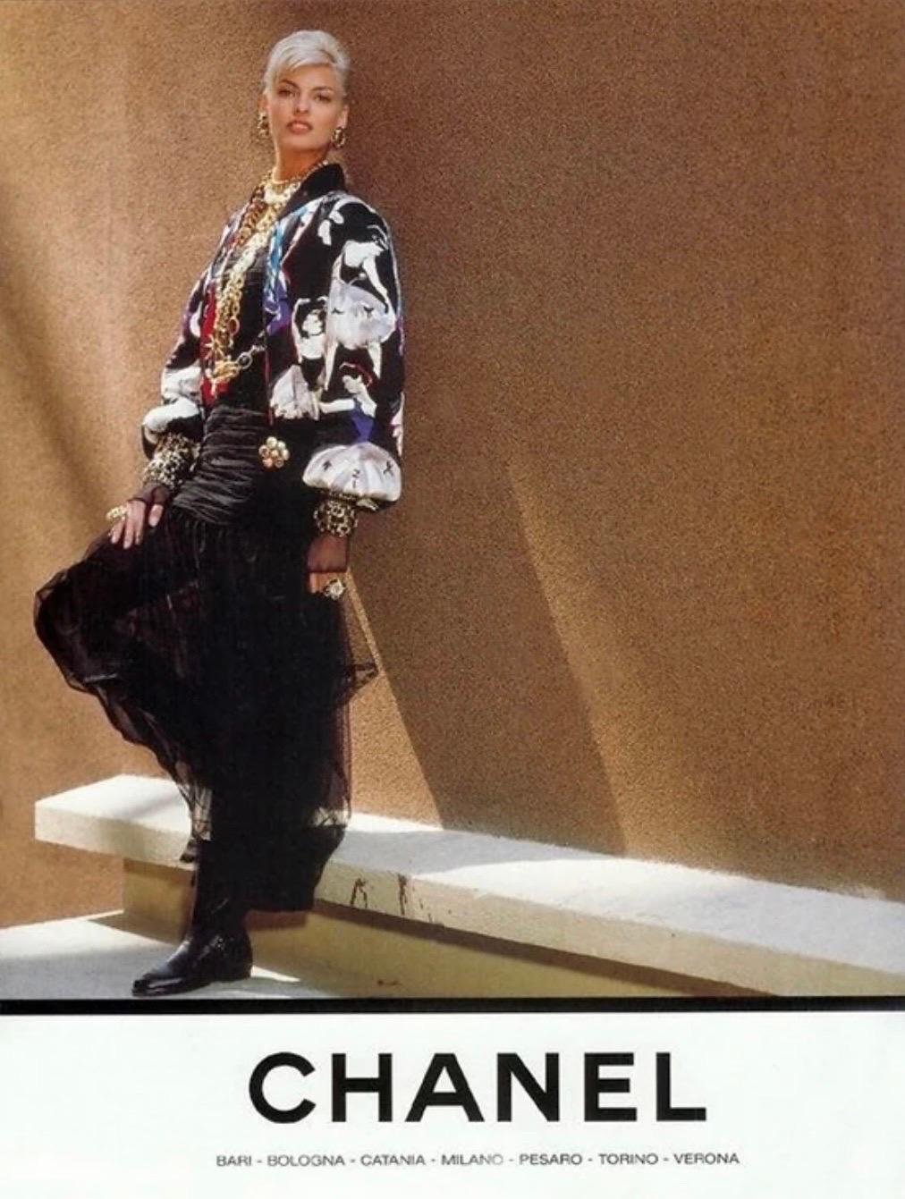 Women's F/W 1992 Chanel by Karl Lagerfeld Vintage Ballerina Printed Bomber Puffer Jacket