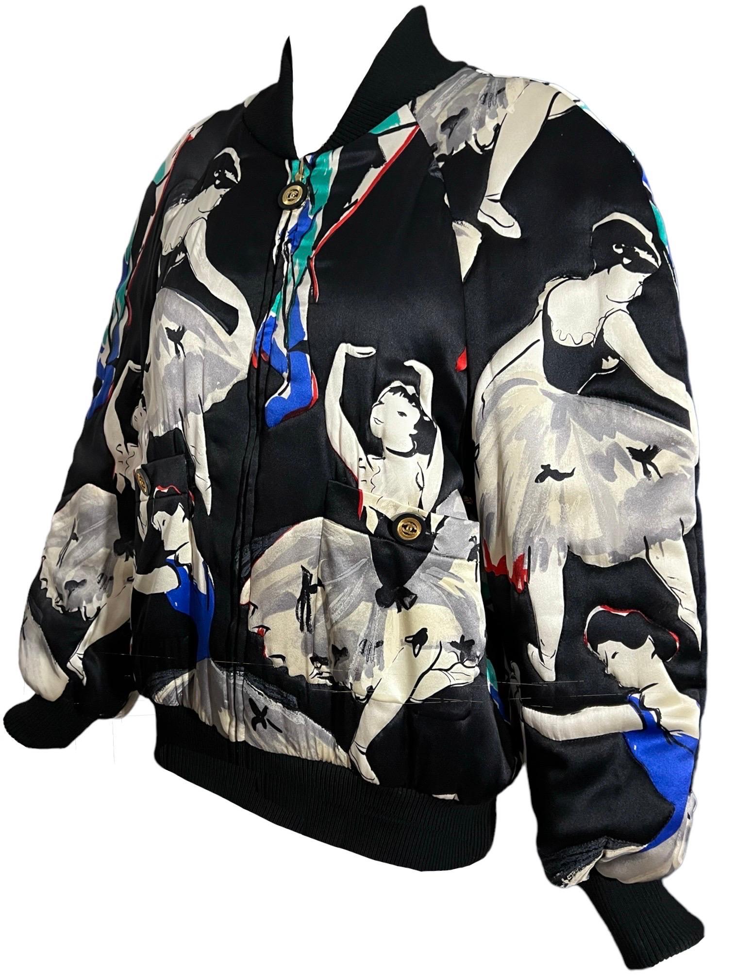 F/W 1992 Chanel by Karl Lagerfeld Vintage Ballerina Printed Bomber Puffer Jacket 1