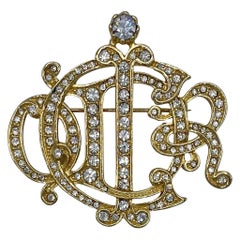 F/W 1992 Christian Dior by Gianfranco Ferré Rhinestone Monogram Brooch Vintage