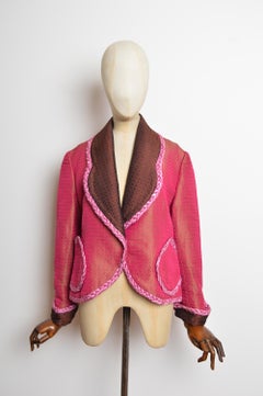 F/W 1992 Christian Dior Gianfranco Ferré Hot Pink Jacquard Cannage Skirt Suit