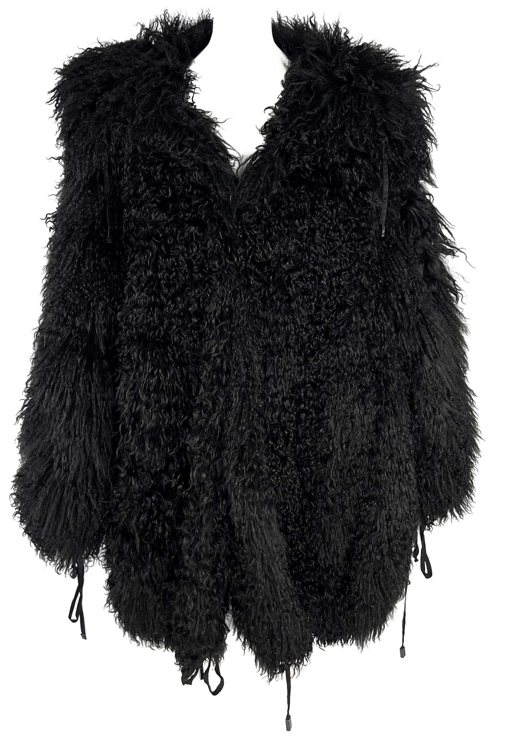 F/W 1992 Claude Montana Runway Oversized Hooded Black Mongolian Lamb Fur Coat For Sale 8