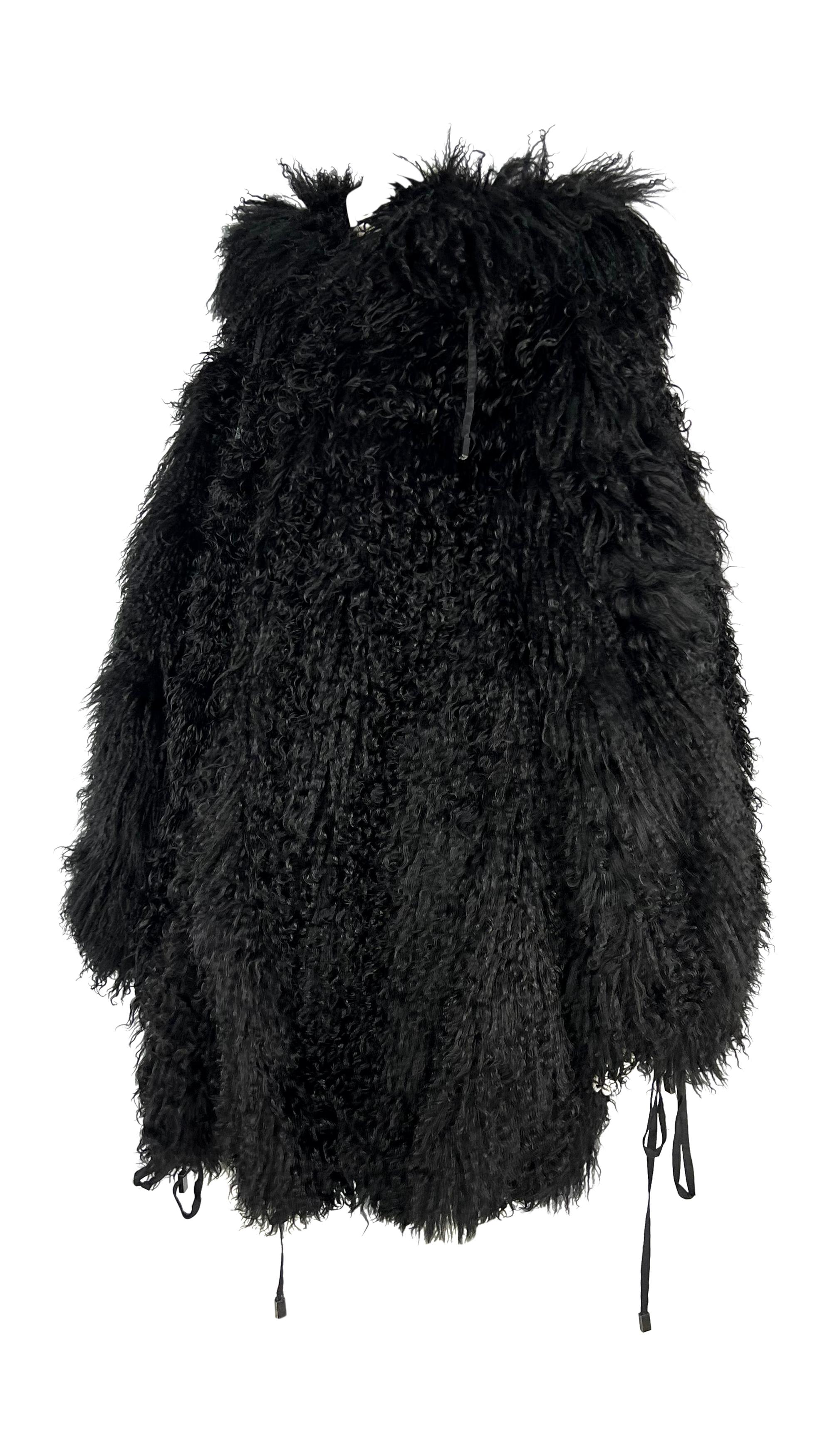 F/W 1992 Claude Montana Runway Oversized Hooded Black Mongolian Lamb Fur Coat For Sale 9