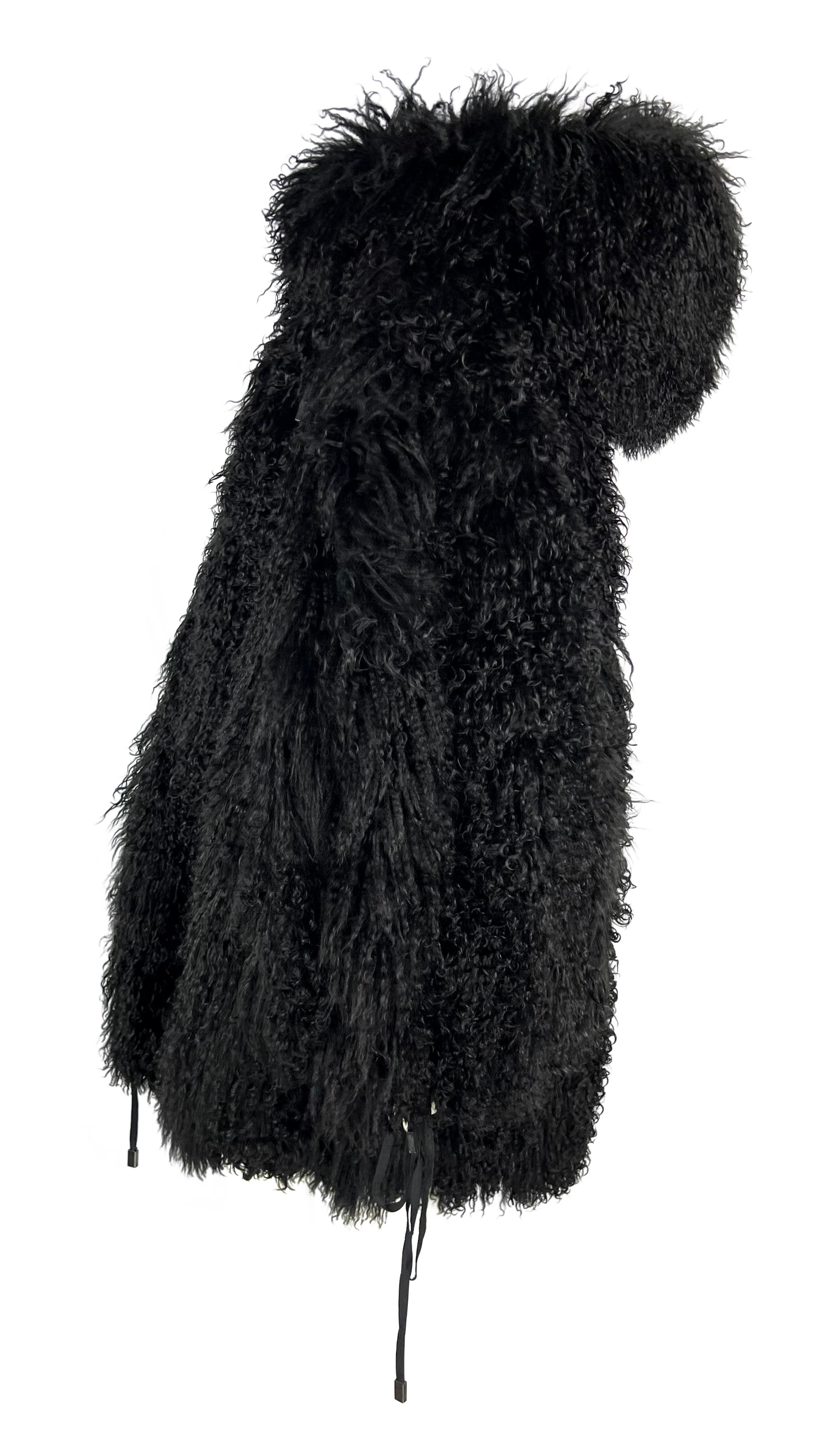F/W 1992 Claude Montana Runway Oversized Hooded Black Mongolian Lamb Fur Coat For Sale 10