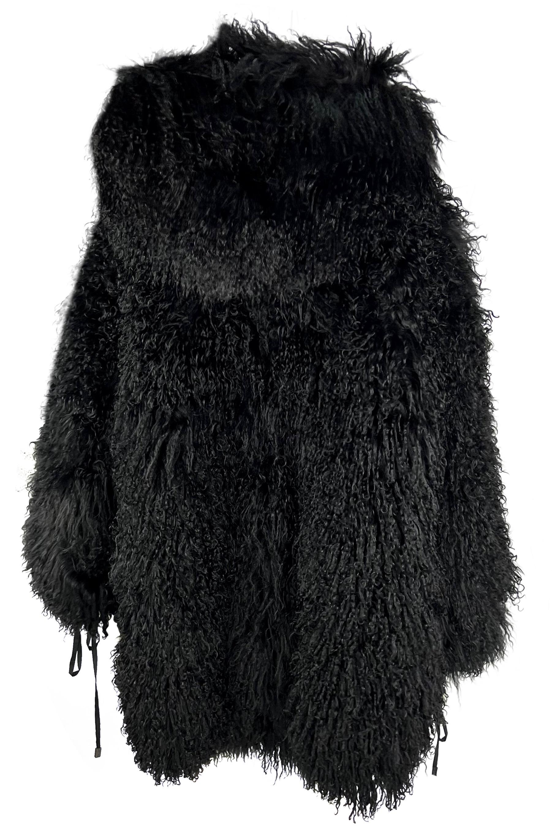F/W 1992 Claude Montana Runway Oversized Hooded Black Mongolian Lamb Fur Coat For Sale 11