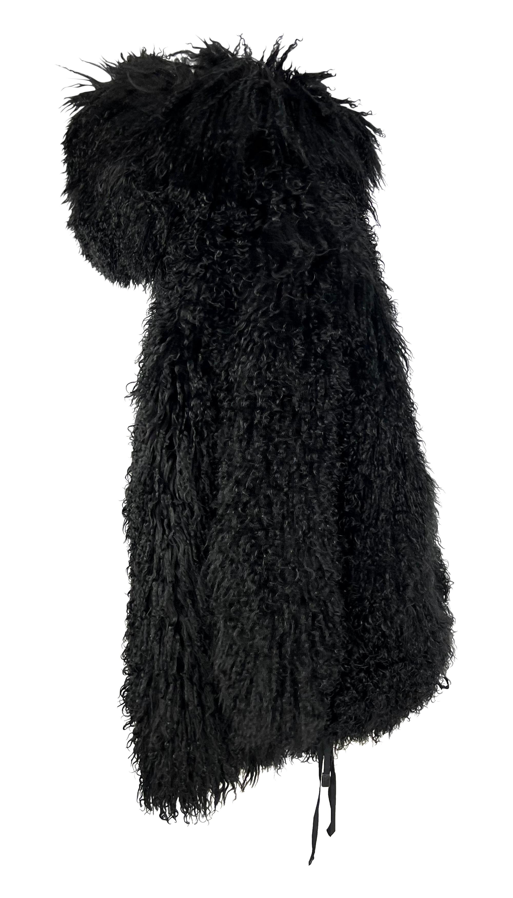 F/W 1992 Claude Montana Runway Oversized Hooded Black Mongolian Lamb Fur Coat For Sale 12