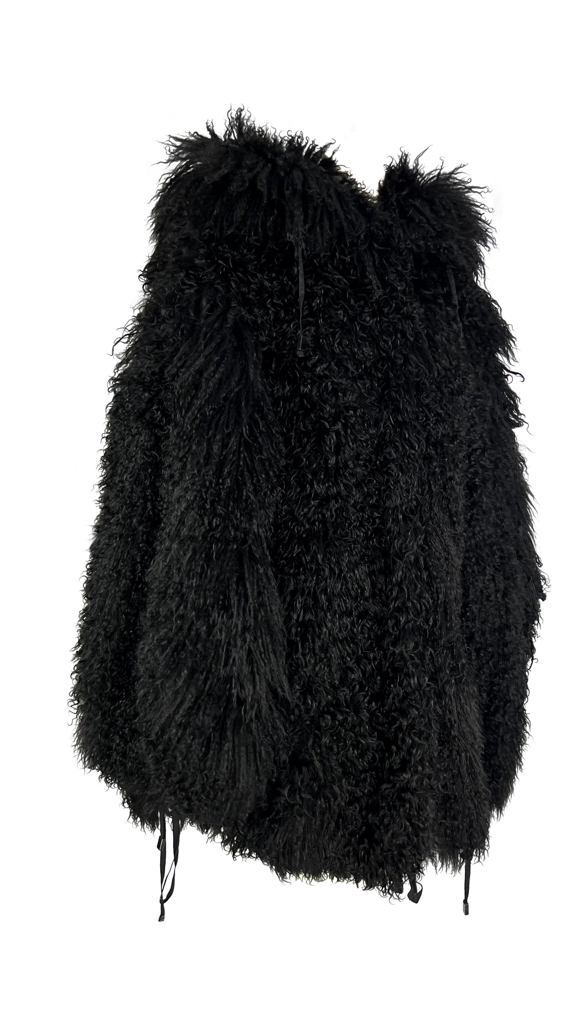 F/W 1992 Claude Montana Runway Oversized Hooded Black Mongolian Lamb Fur Coat For Sale 13