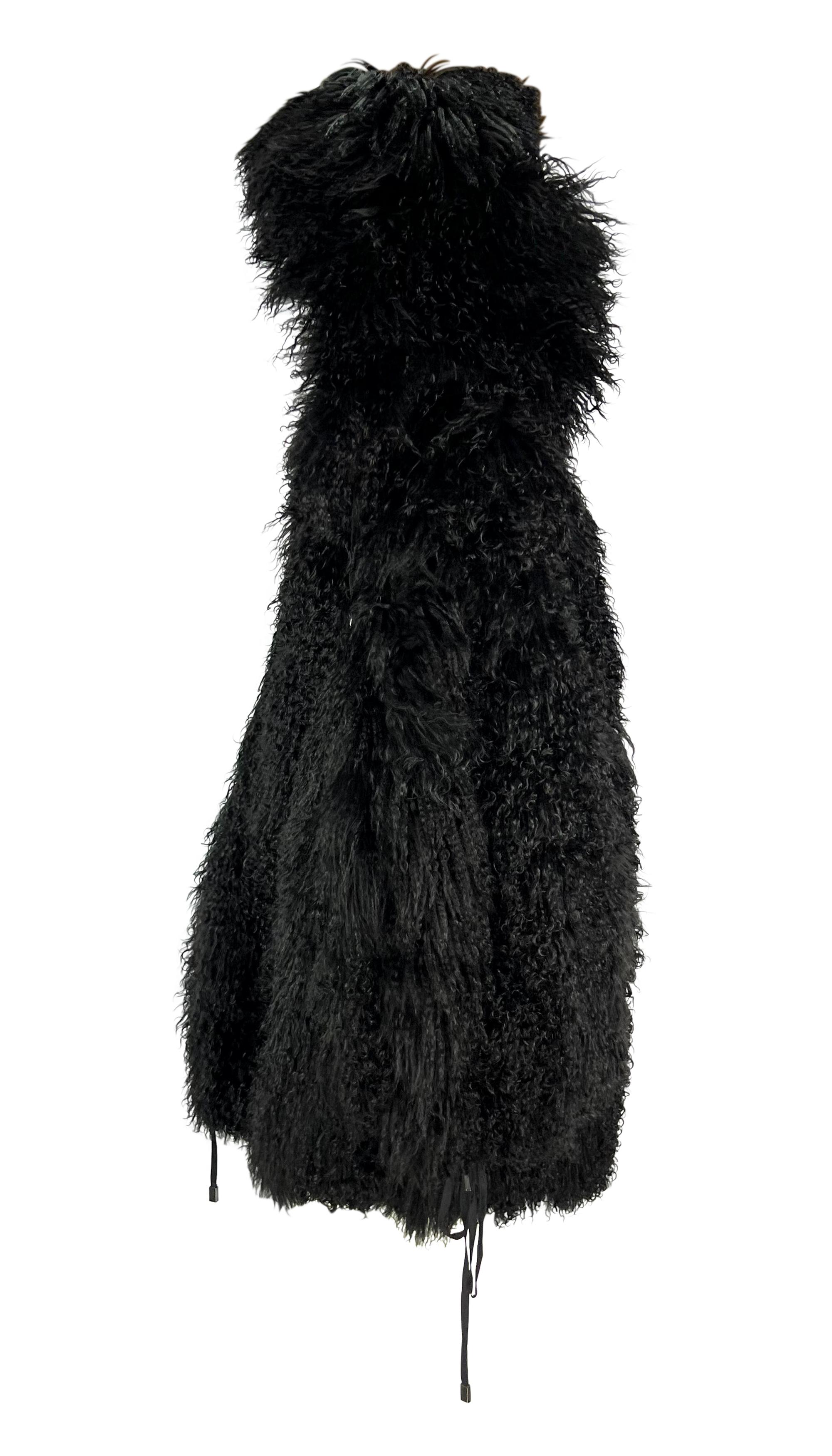 F/W 1992 Claude Montana Runway Oversized Hooded Black Mongolian Lamb Fur Coat For Sale 4