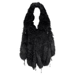 F/W 1992 Claude Montana Runway Oversized Hooded Black Mongolian Lamb Fur Coat