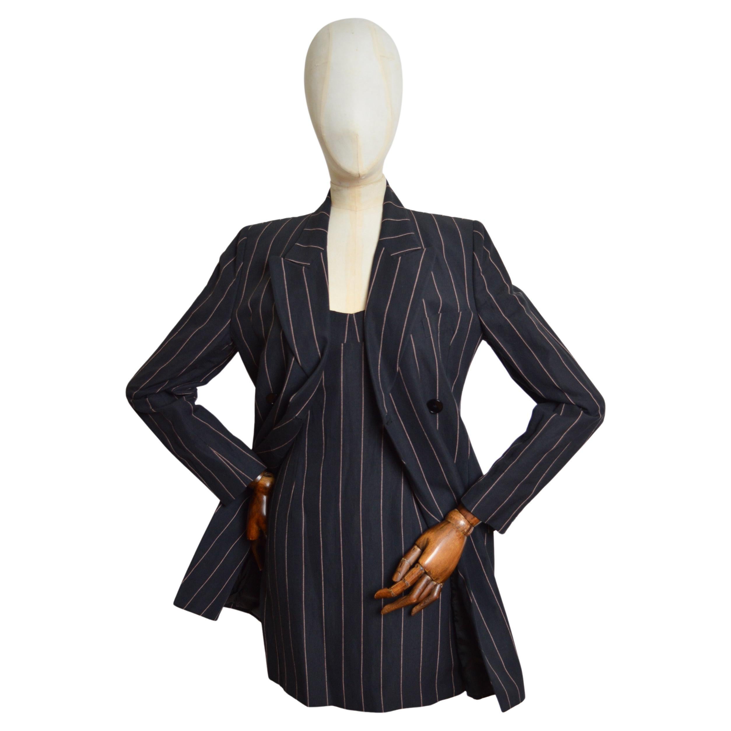 A/I 1992 Dolce & Gabbana Runway Black Pinstripe Tuxedo Jacket & Dress Suit Set