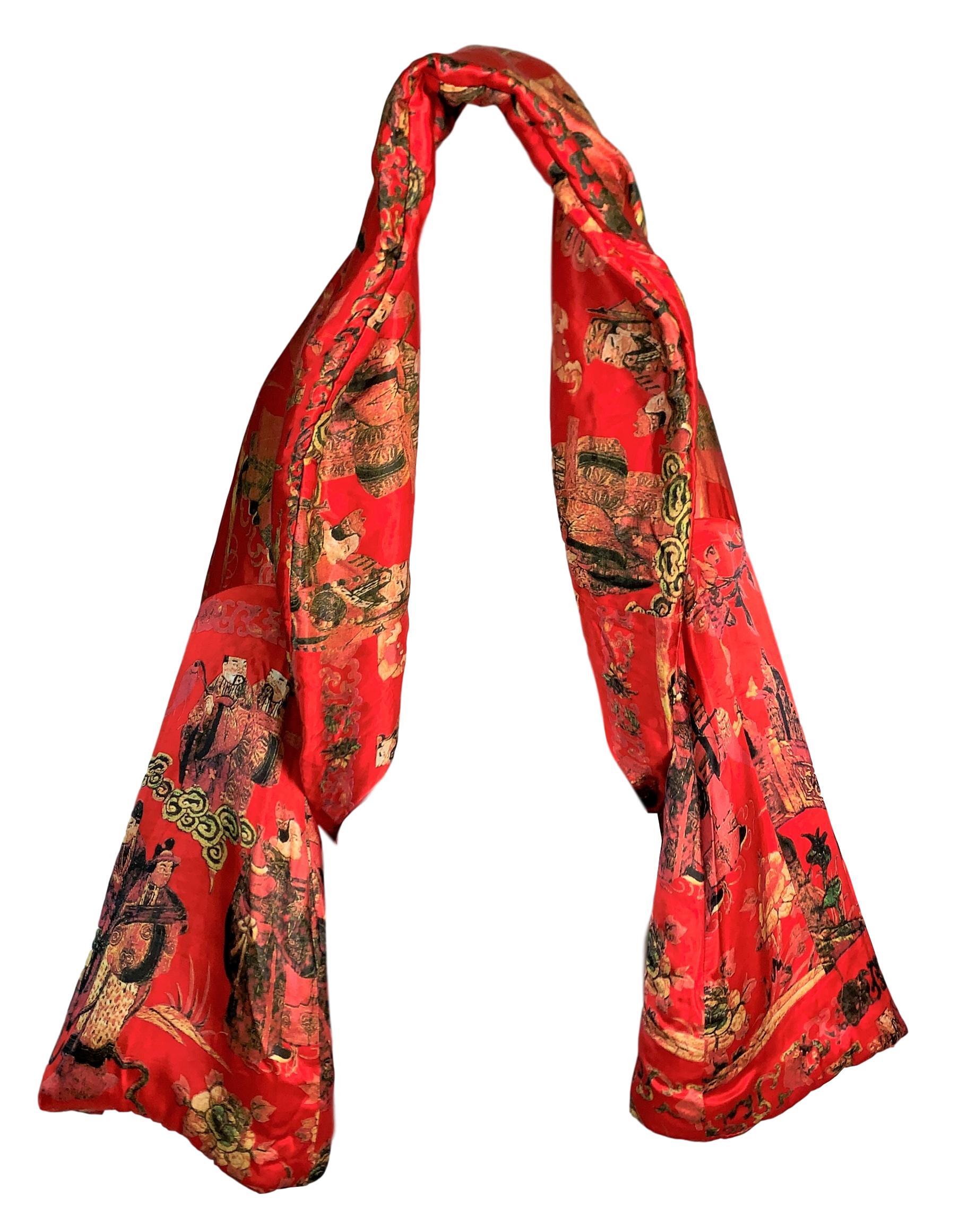 F/W 1992 Dolce & Gabbana Runway Red Chinoiserie Cropped Kimono Jacket In Good Condition In Yukon, OK