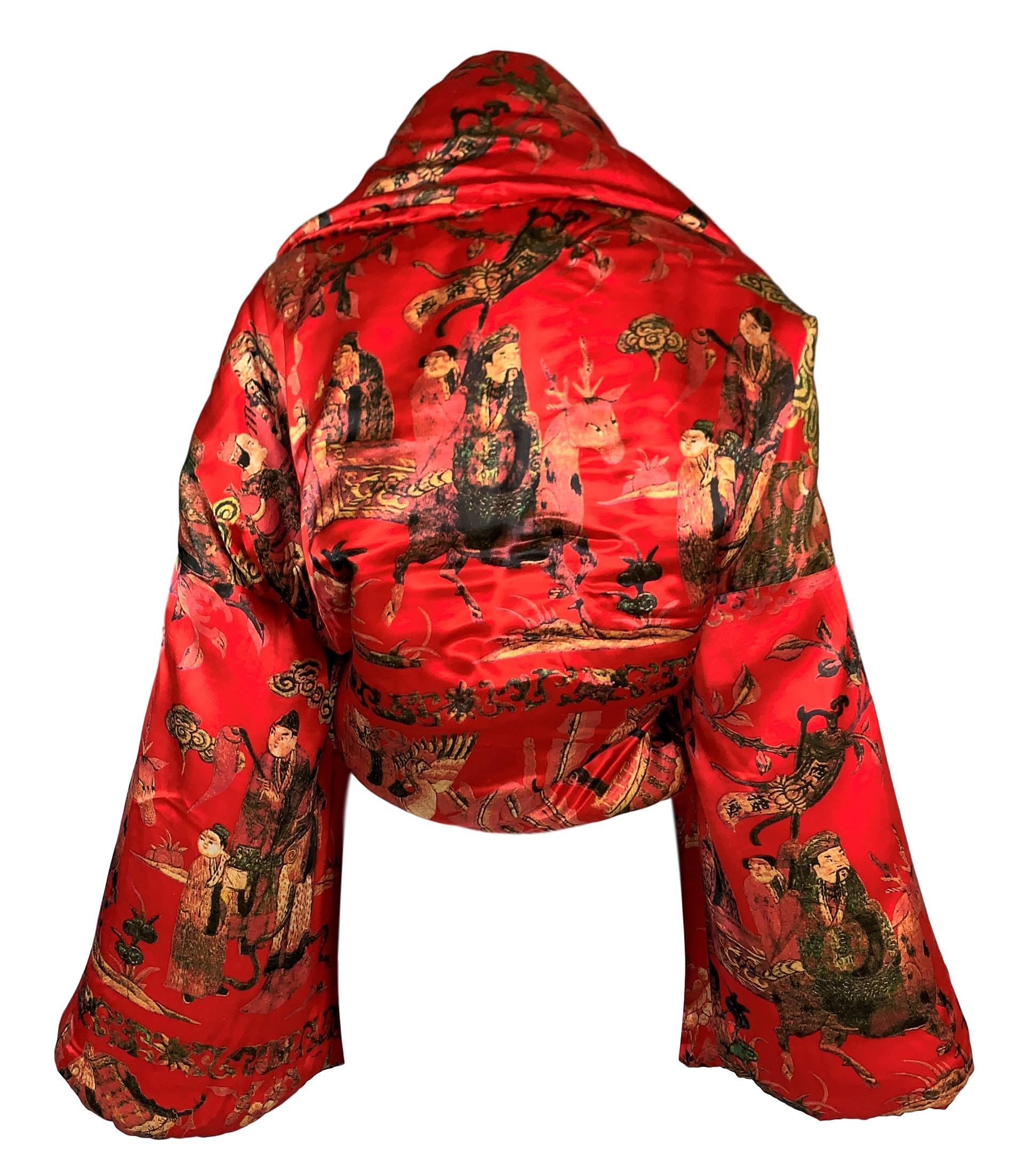 Women's F/W 1992 Dolce & Gabbana Runway Red Chinoiserie Cropped Kimono Jacket