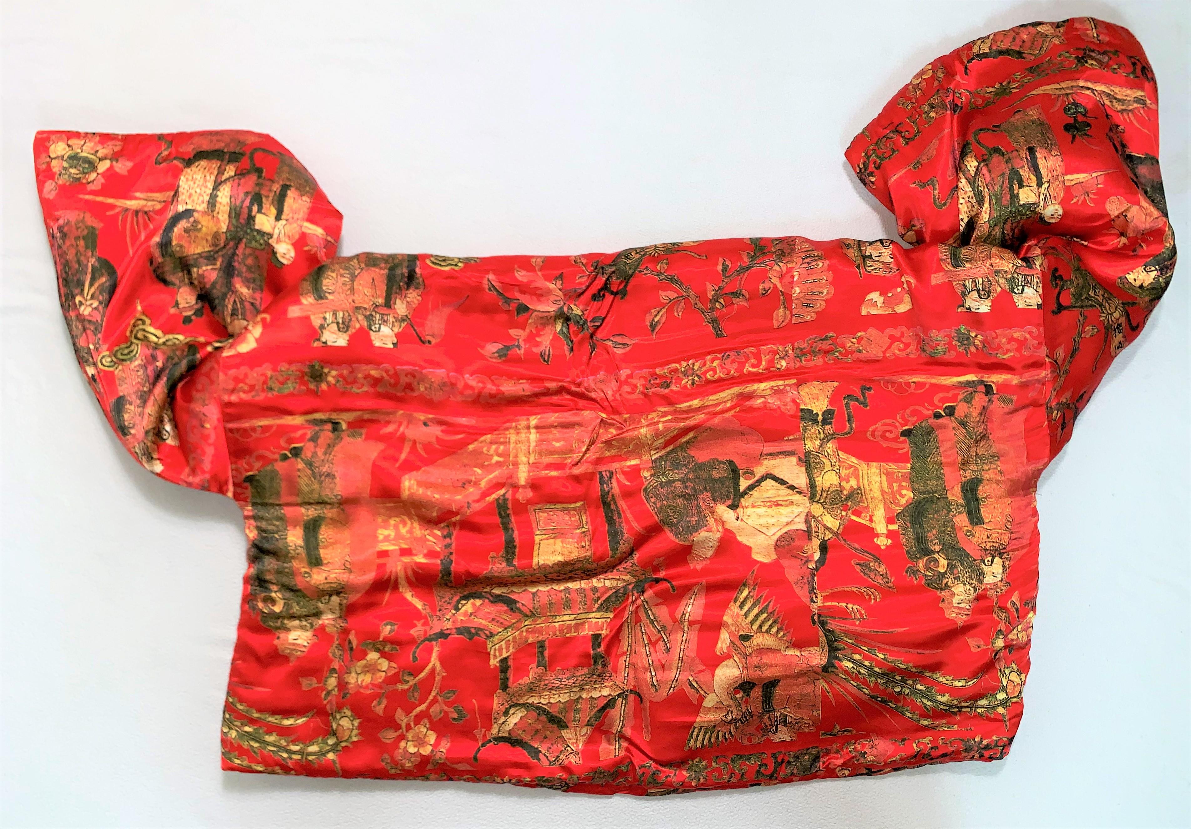 F/W 1992 Dolce & Gabbana Runway Red Chinoiserie Cropped Kimono Jacket 3