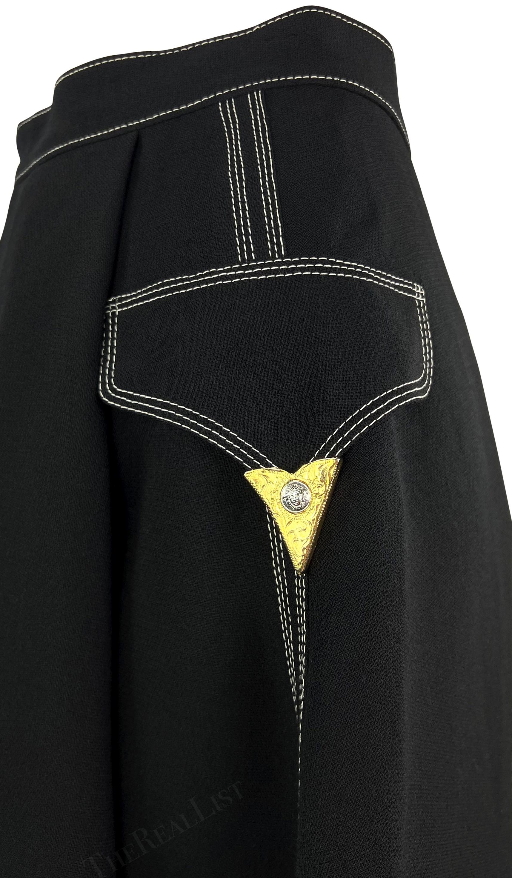 F/W 1992 Gianni Versace Black Gold Tone Medusa Hardware Skirt For Sale 1