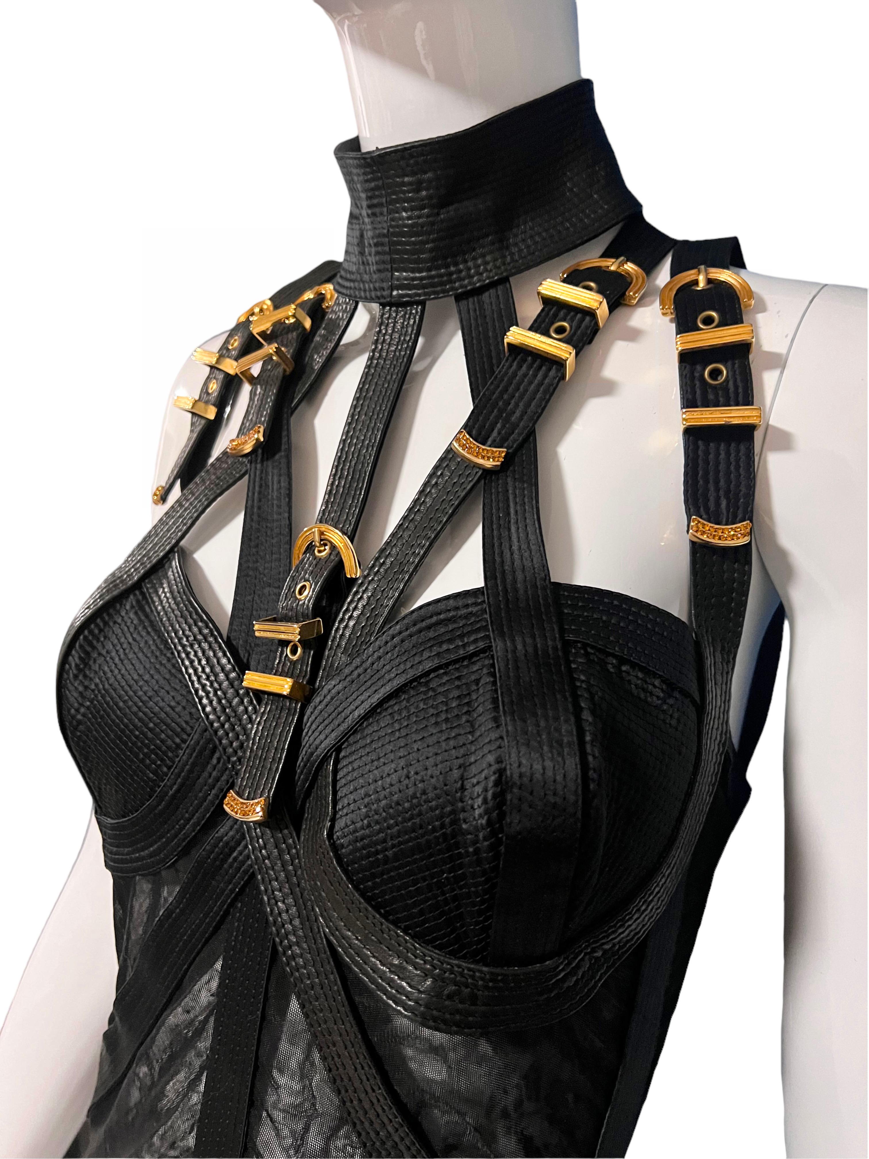 F/W 1992 Gianni Versace Bondage Buckle Bodysuit Documented Miss S&M For Sale 5