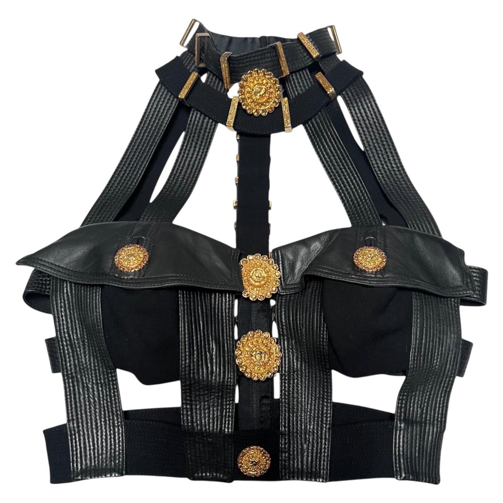 F/W 1992 Gianni Versace Bondage Miss S&M Embellished Bustier Top For Sale