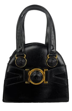 F/W 1992 Gianni Versace Bondage Strap Black Leather Medusa Mini Bag Crossbody