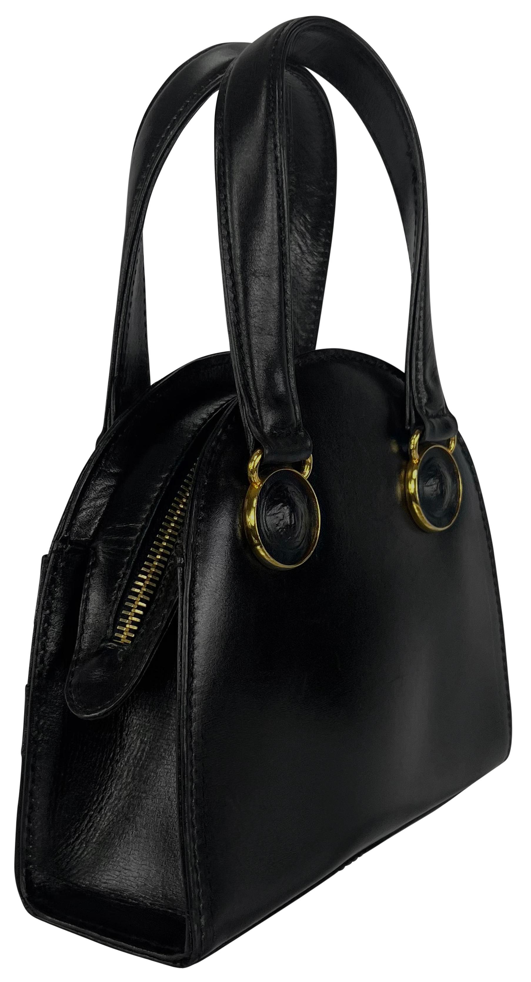 Women's F/W 1992 Gianni Versace Bondage Strap Black Leather Medusa Mini Bag Crossbody For Sale