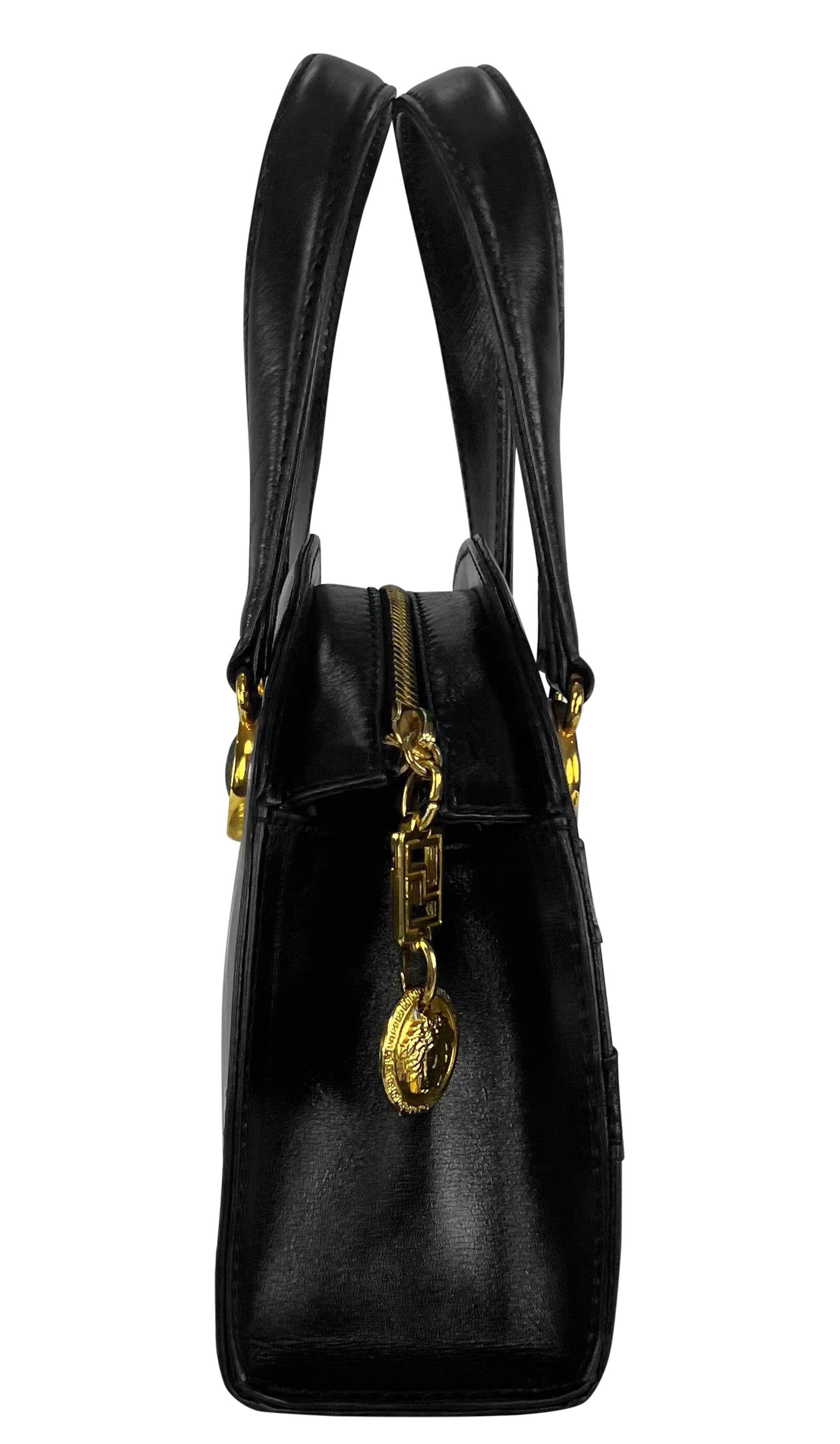 F/W 1992 Gianni Versace Bondage Strap Black Leather Medusa Mini Bag Crossbody For Sale 2