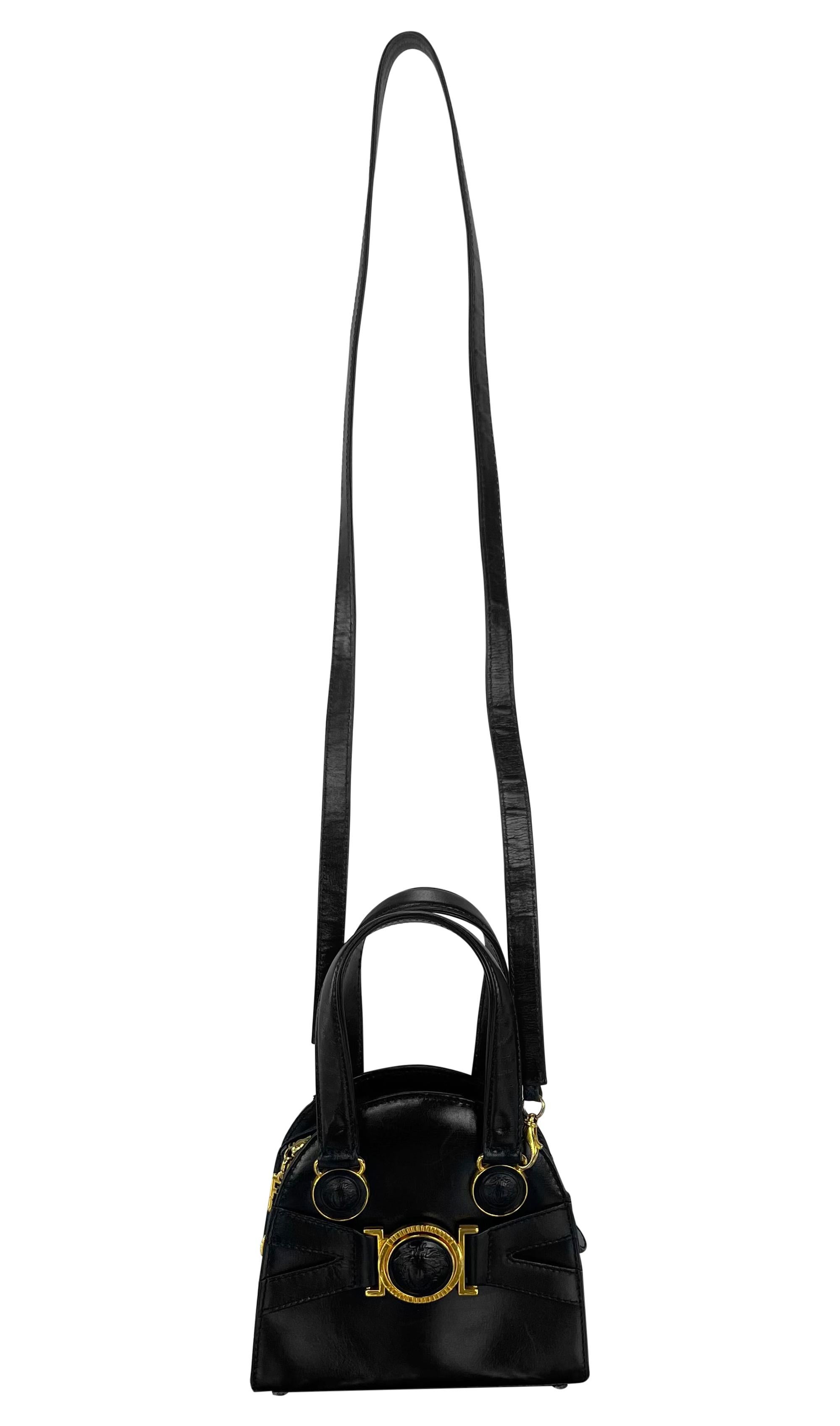 F/W 1992 Gianni Versace Bondage Strap Black Leather Medusa Mini Bag Crossbody For Sale 3