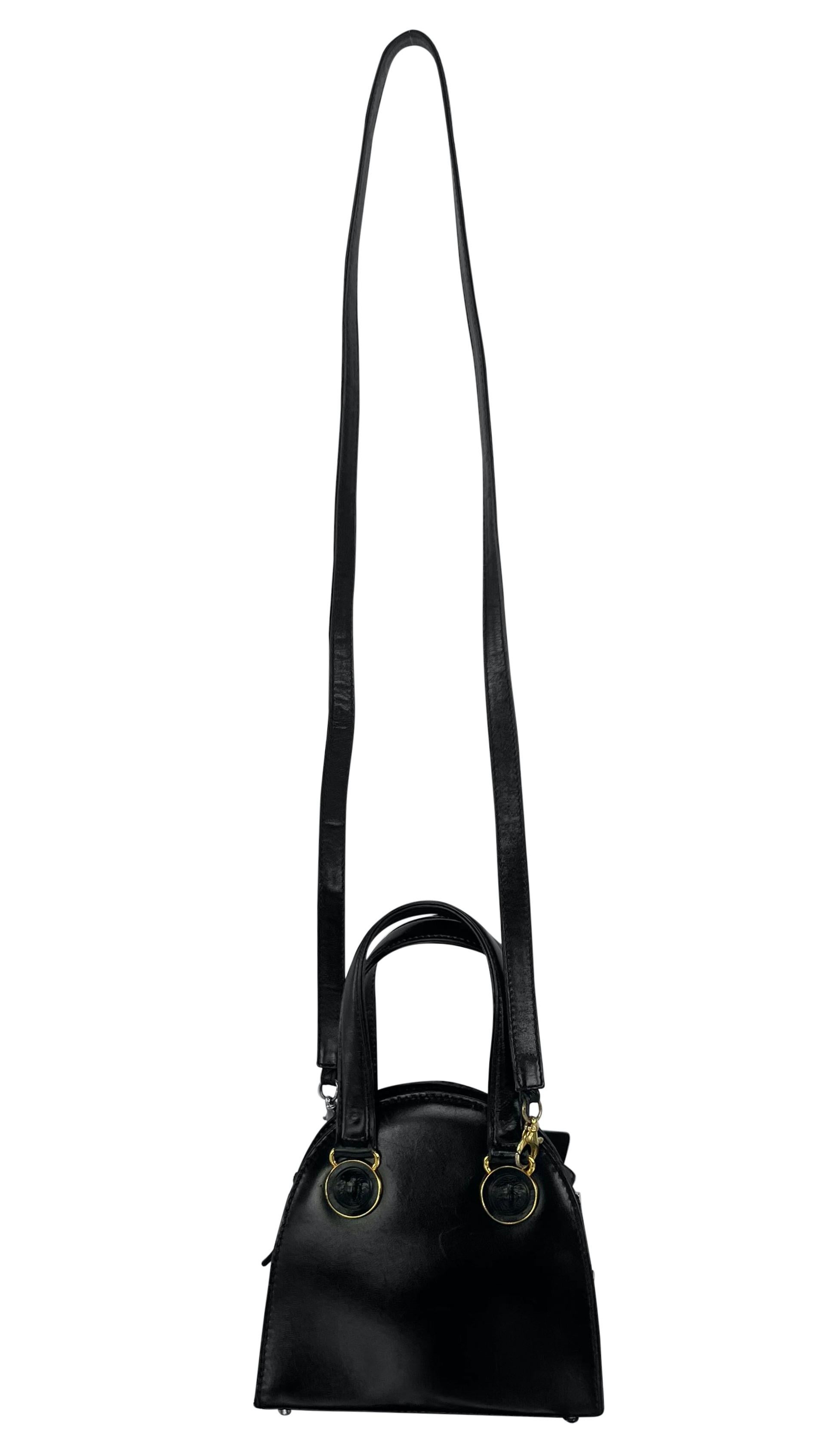 F/W 1992 Gianni Versace Bondage Strap Black Leather Medusa Mini Bag Crossbody For Sale 4