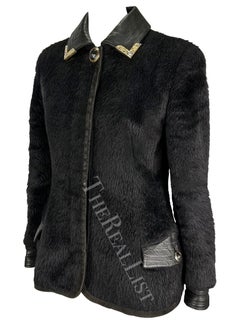 F/W 1992 Gianni Versace Couture Black Faux Fur Leather and Metal Accented Jacket