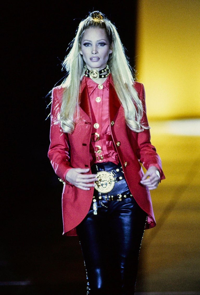 Women's F/W 1992 Gianni Versace Couture Bondage (Miss S&M) Runway Collection Red Blazer  For Sale