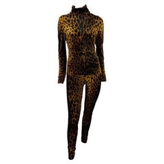 F/W 1992 Gianni Versace Couture Brown Cheetah Print Samthose Set