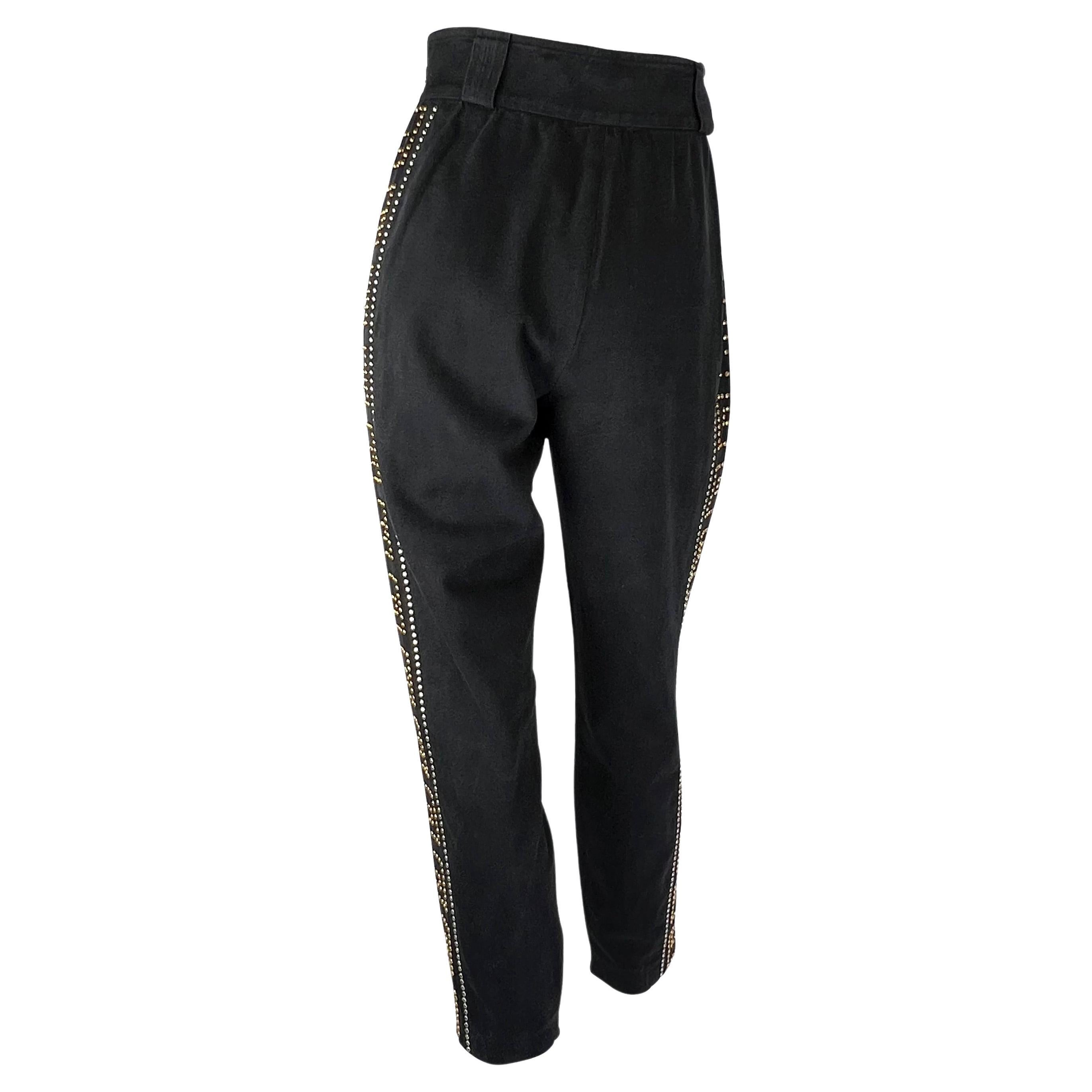 F/W 1992 Gianni Versace Couture Greek Key Studded Gold Silver Black Jeans 3