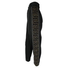 F/W 1992 Gianni Versace Couture Greek Key Studded Gold Silver Black Jeans