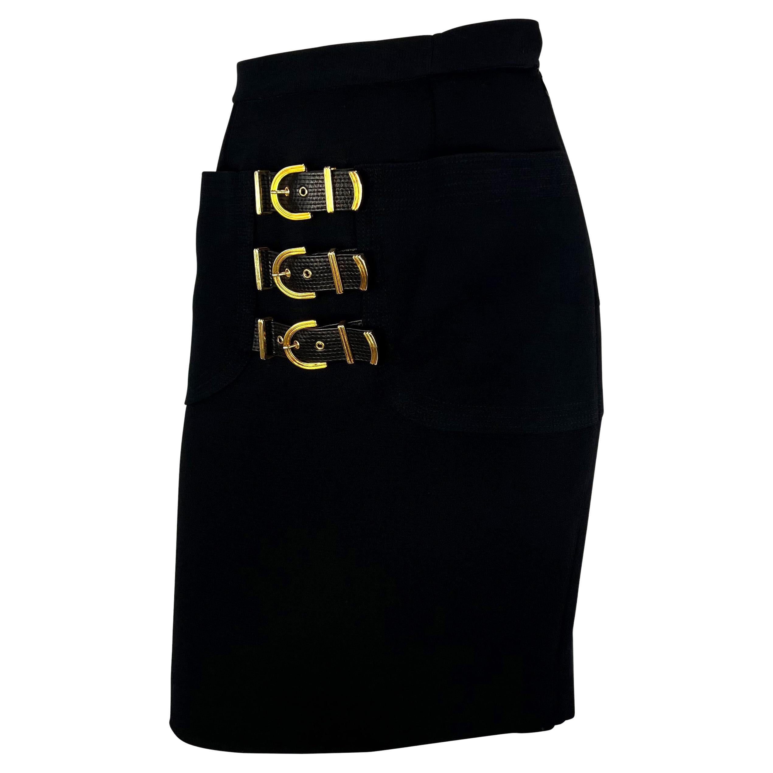 F/W 1992 Gianni Versace Couture 'Miss S&M' Falda de lana con hebilla Bondage de pasarela Negro en venta