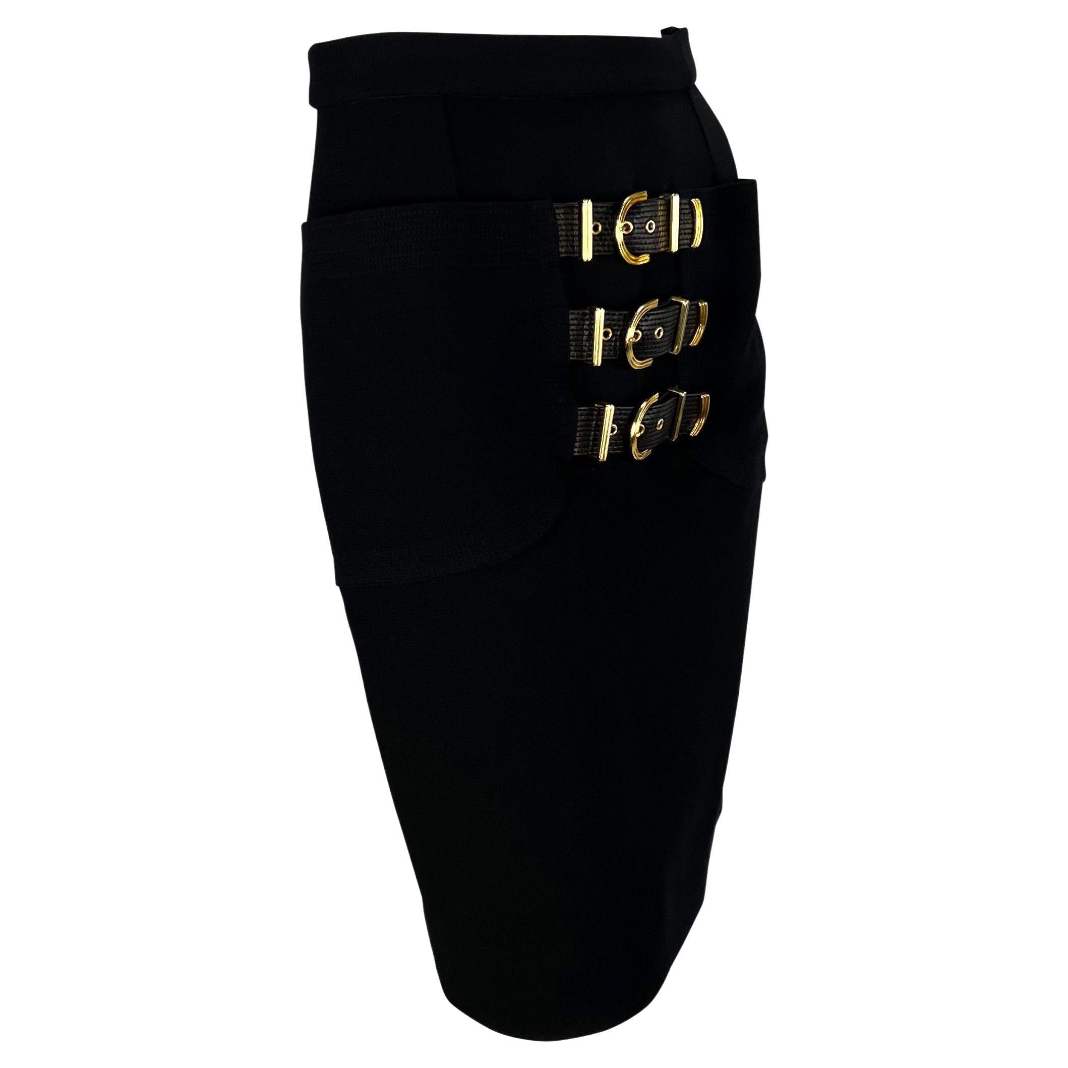 F/W 1992 Gianni Versace Couture 'Miss S&M' Runway Bondage Buckle Wool Skirt For Sale 1