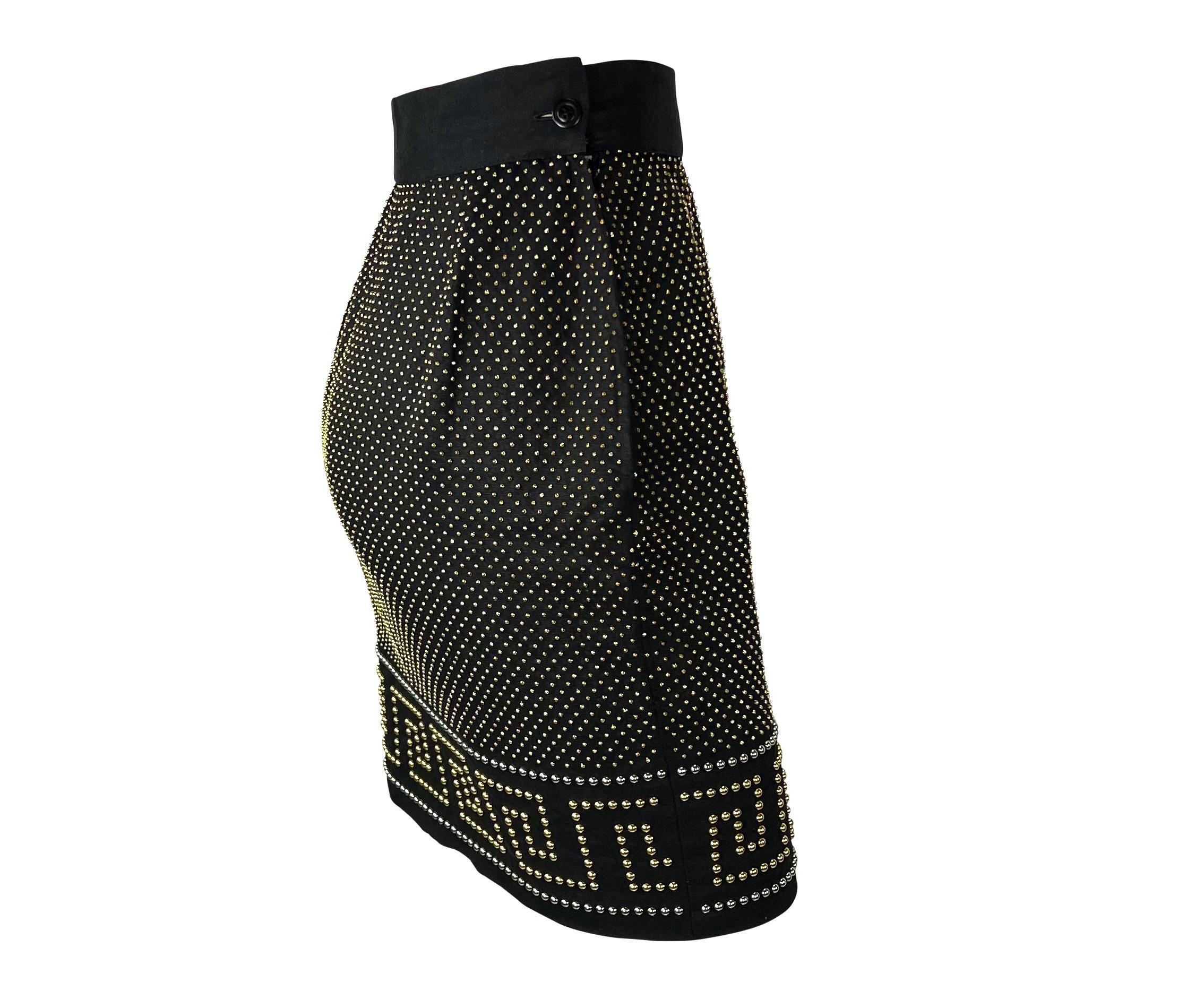 F/W 1992 Gianni Versace Couture 'Miss S&M' Studded Greek Key Skirt For Sale 4