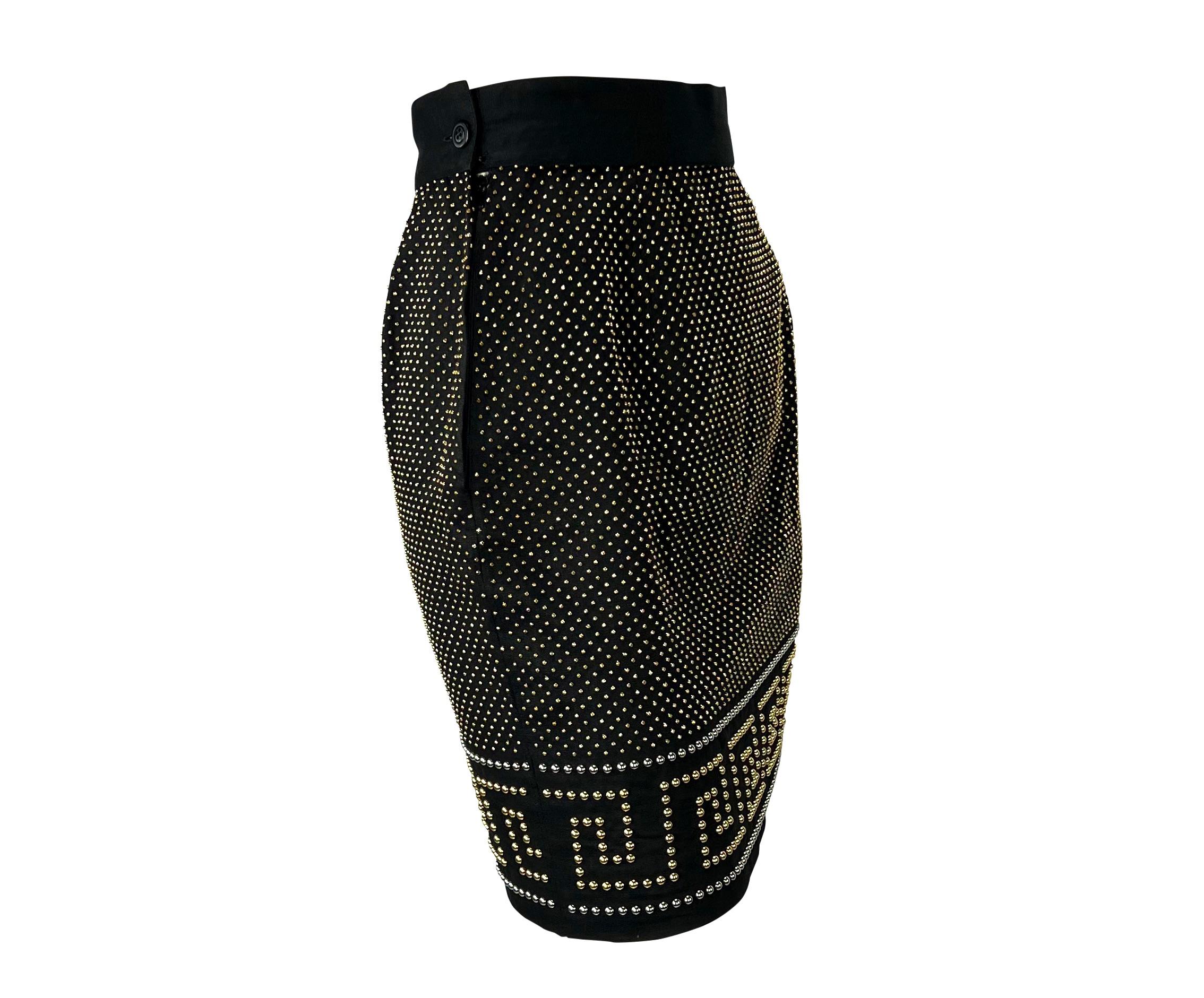 F/W 1992 Gianni Versace Couture 'Miss S&M' Studded Greek Key Skirt For Sale 5