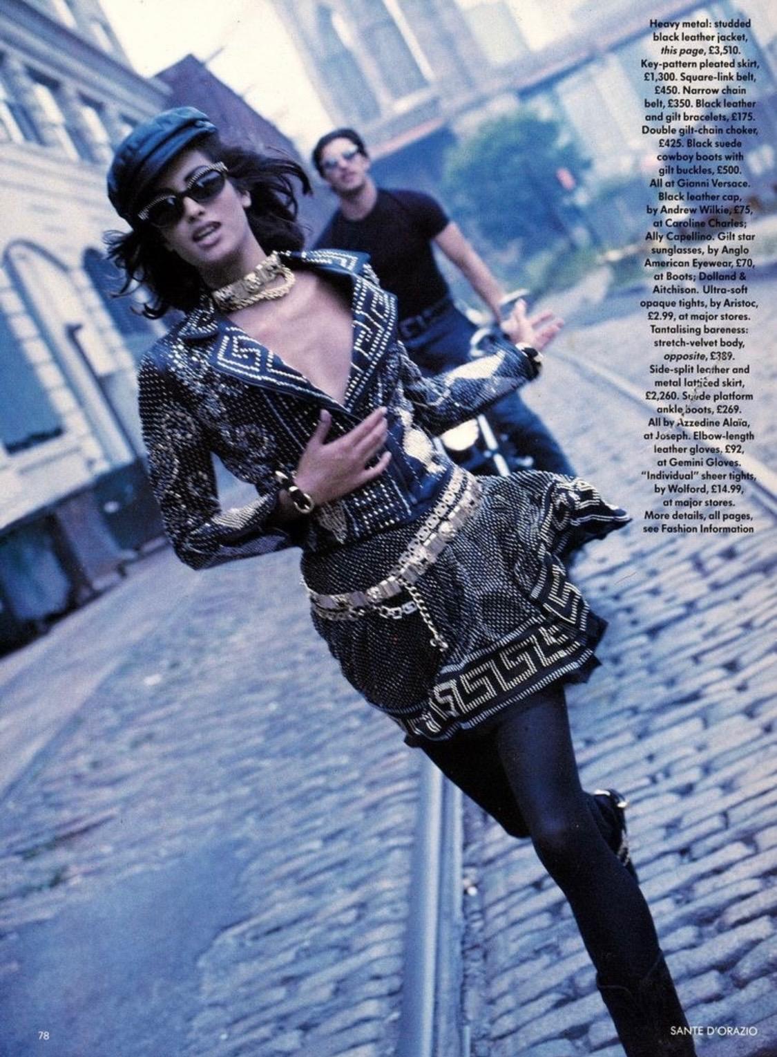 Women's S/S 1992 Gianni Versace Studded Black Linen Greek Key Skirt For Sale