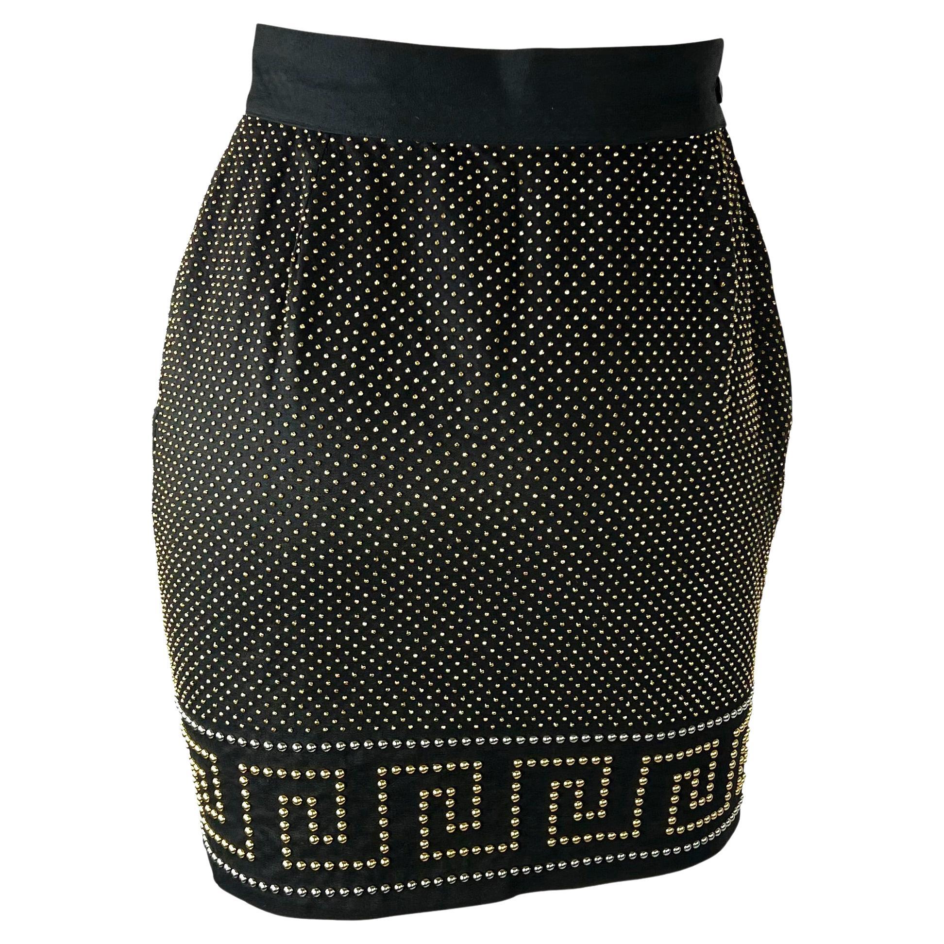 F/W 1992 Gianni Versace Couture 'Miss S&M' Studded Greek Key Skirt For Sale 2
