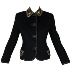 F/W 1992 Gianni Versace Couture Studded Bondage Black Fitted Wool Jacket 40