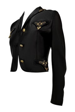 F/W 1992 Gianni Versace Gold Studded Medusa Black Leather Cropped Jacket