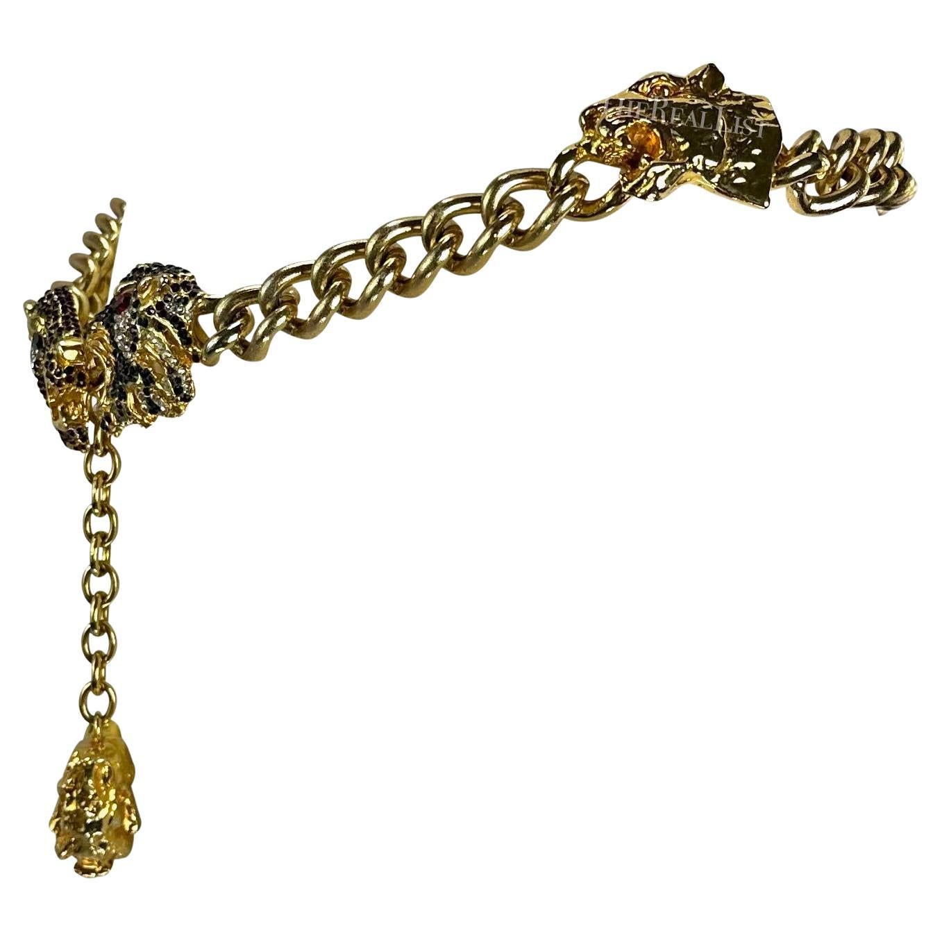 H/W 1992 Gianni Versace Goldfarbener Metallgürtel mit Jaguar-Motiv-Kette aus Metall mit Strasss  im Zustand „Hervorragend“ im Angebot in West Hollywood, CA