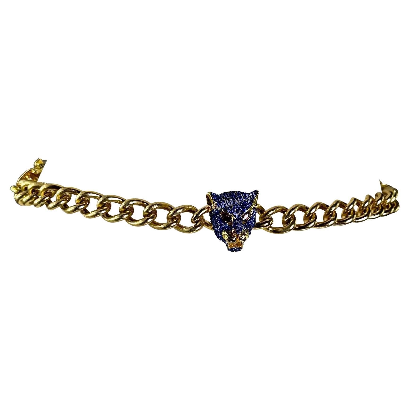 F/W 1992 Gianni Versace Gold Tone Metal Rhinestone Jaguar Motif Chain Belt  en vente 1