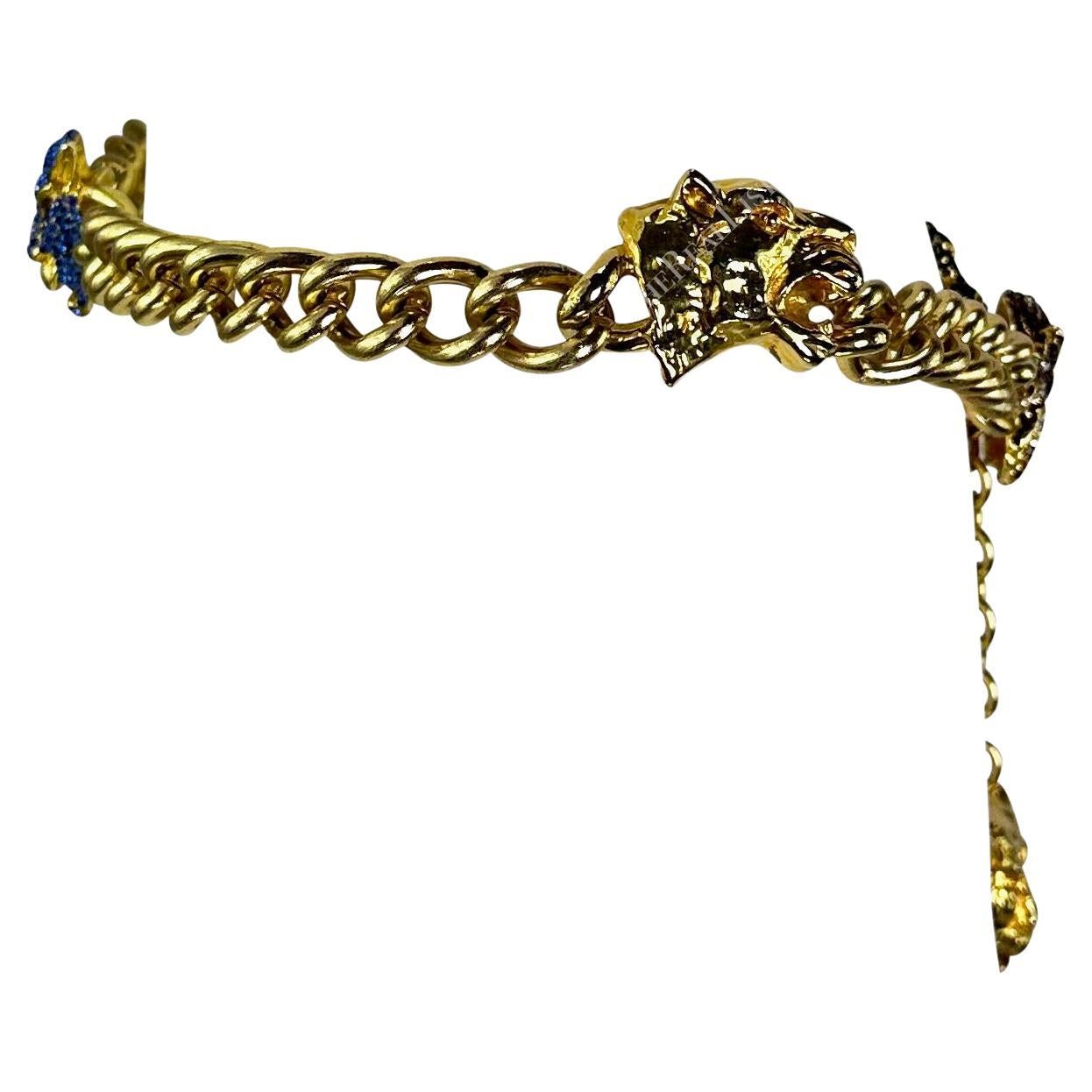 F/W 1992 Gianni Versace Gold Tone Metal Rhinestone Jaguar Motif Chain Belt  en vente 2