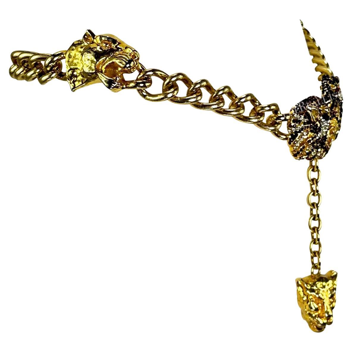 H/W 1992 Gianni Versace Goldfarbener Metallgürtel mit Jaguar-Motiv-Kette aus Metall mit Strasss  im Angebot 3