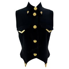 Vintage F/W 1992 Gianni Versace 'Miss S&M' Black Metal Accent Cropped Vest