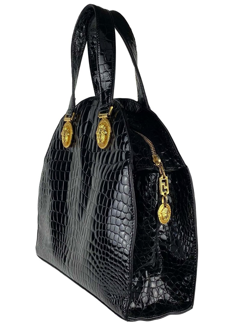 F/W 1992 Gianni Versace 'Miss S&m' Croc Embossed Medusa Medallion Dome Bag