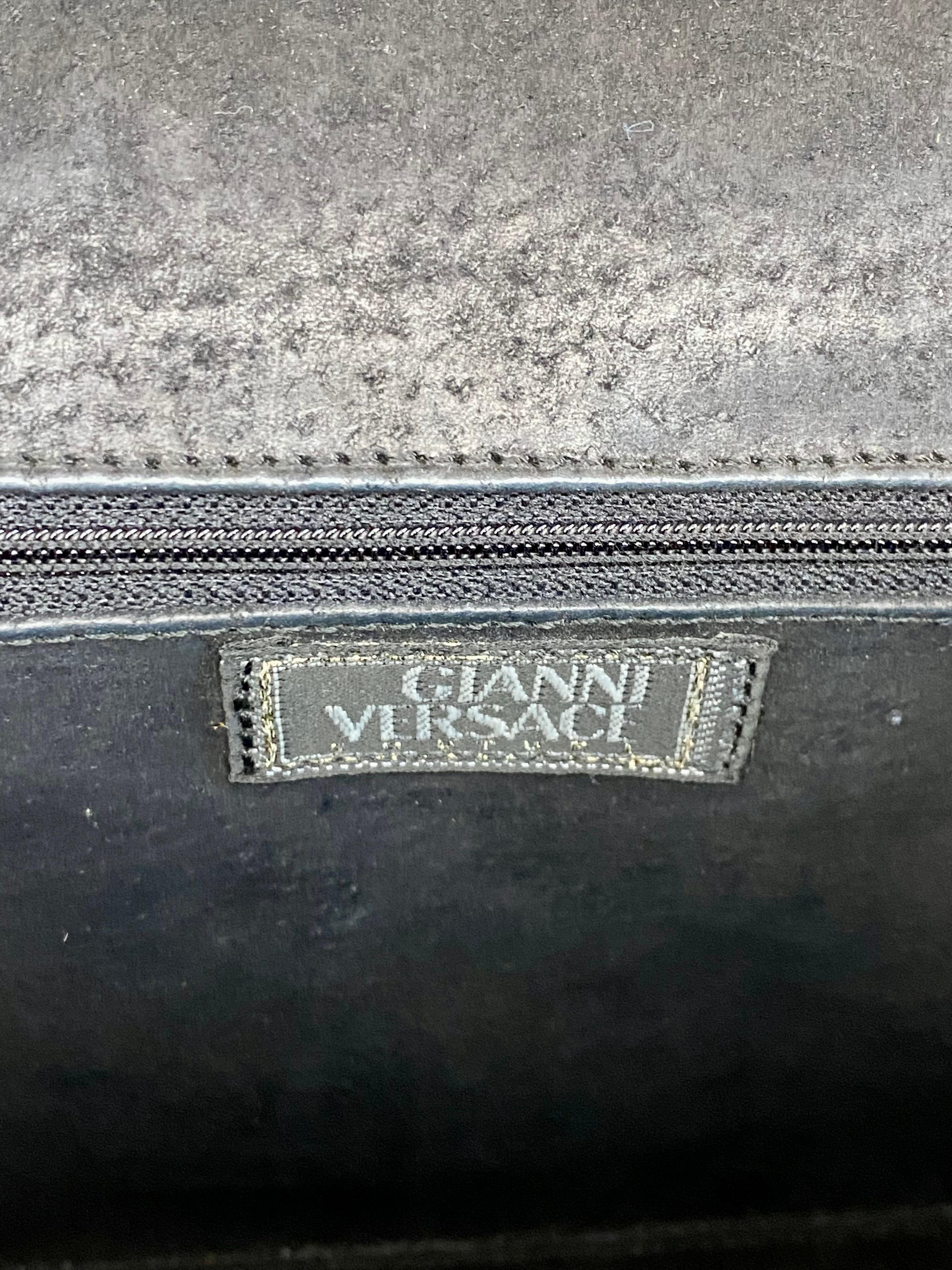 Black F/W 1992 Gianni Versace 'Miss S&M' Croc Embossed Medusa Medallion Dome Bag For Sale