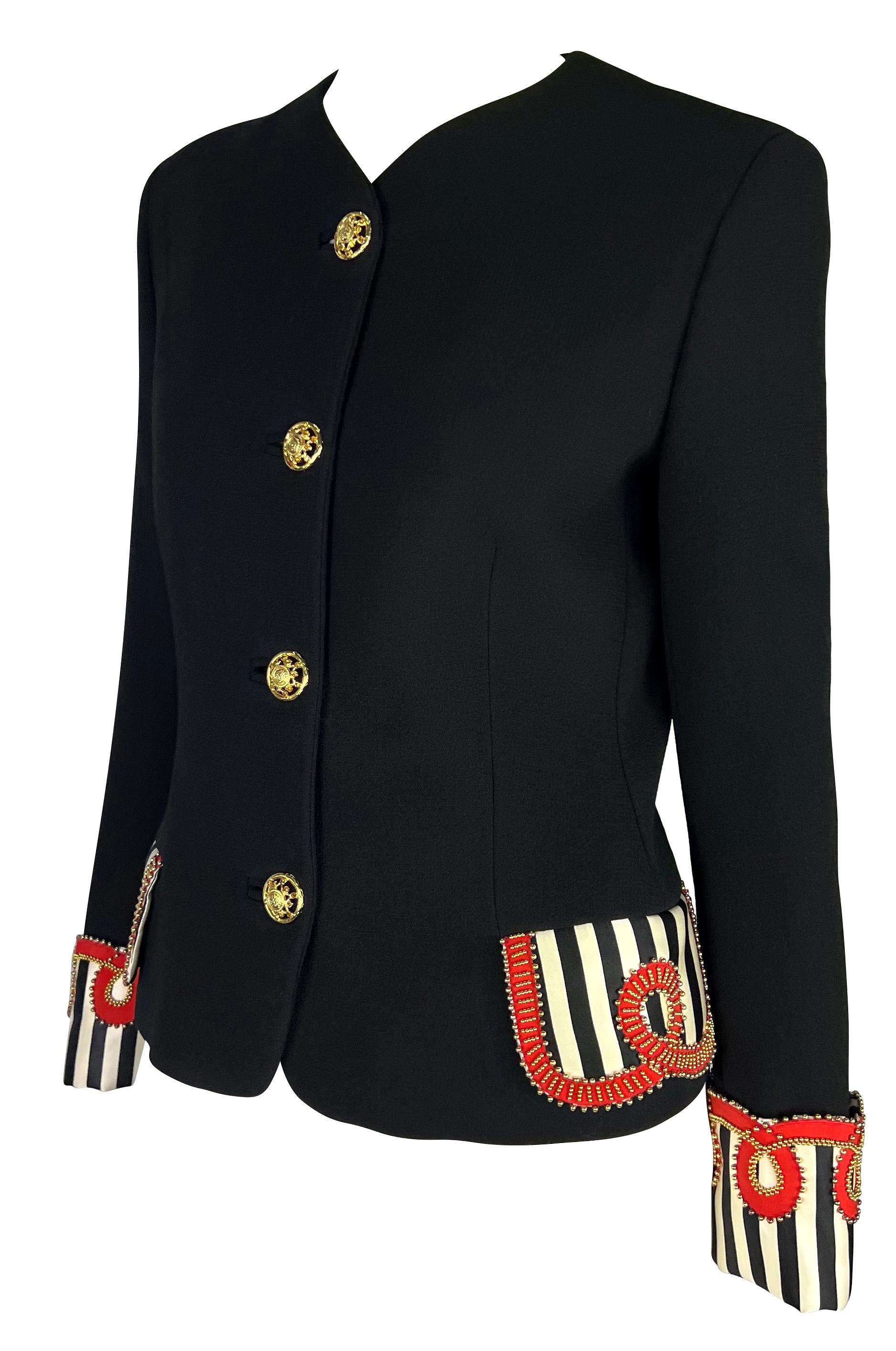 Black F/W 1992 Gianni Versace 'Miss S&M' Gold Beaded Rhinestone Medusa Blazer Jacket For Sale