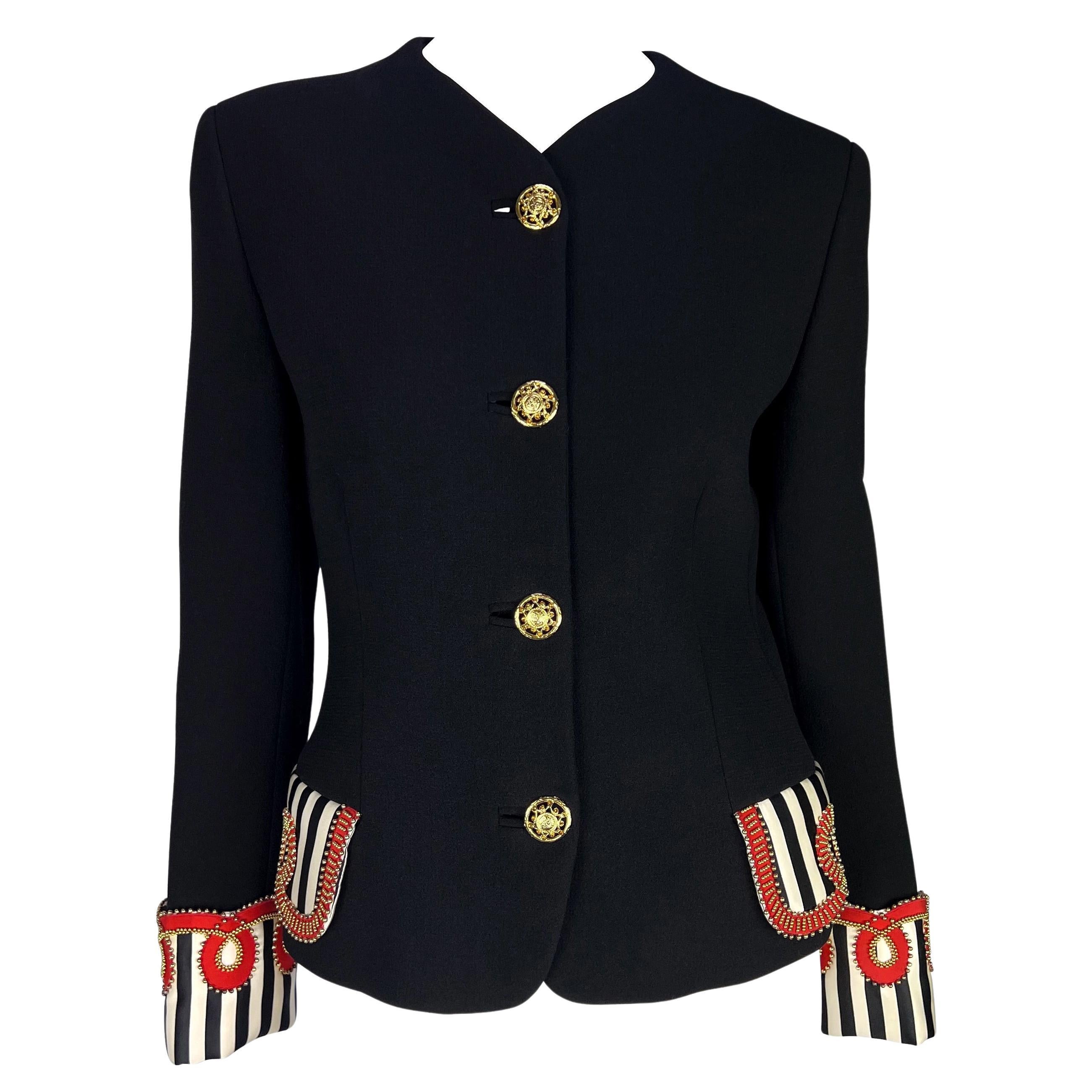 F/W 1992 Gianni Versace 'Miss S&M' Gold Beaded Rhinestone Medusa Blazer Jacket For Sale